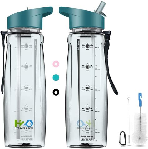 Hydrate 2one Bpa Free Water Bottle With Straw And Motivational Time