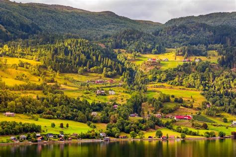 Norway Mountain Village Panorama Stock Image Image Of Green Colorful