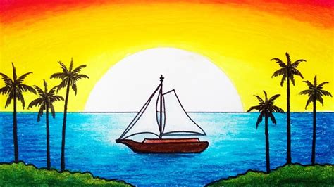 Drawing Easy Sunset Scenery For Beginners How To Draw Beautiful