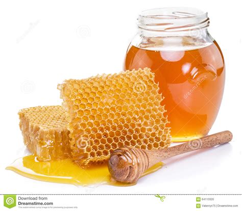 Glas Voll Frischer Honig Und Bienenwaben Stockfoto Bild Von Makro Kräuter 64113320