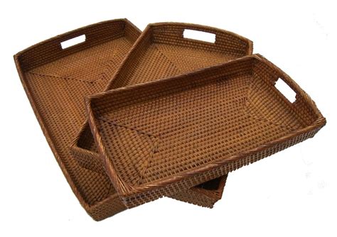 trays.co.uk | Rattan Rectangular Curved Handled Tray - Medium | Handled 