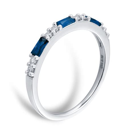 9ct White Gold Baguette Cut Sapphire And Diamond Eternity Ring Rings