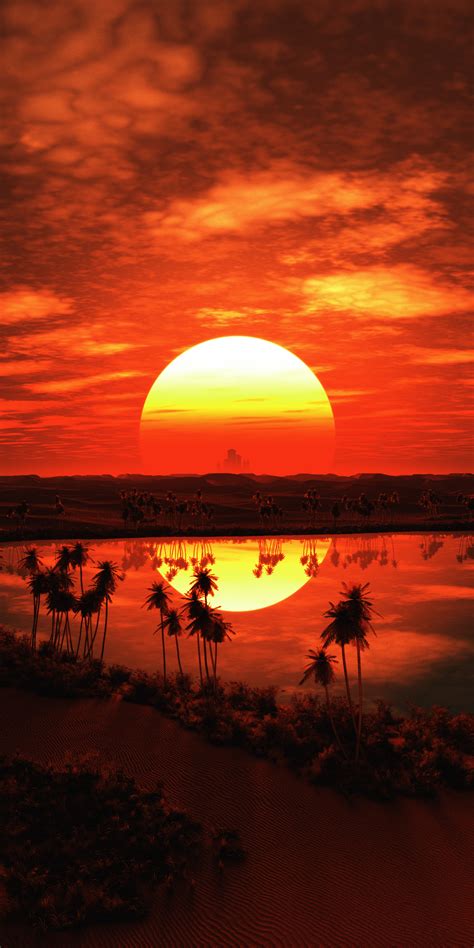 Download 1080x2160 Wallpaper Sunset Red Sky Aerial View Tropical Red