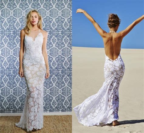 Romantic Plus Size Custom Made Halter Backless Sexy Lace Beach Wedding