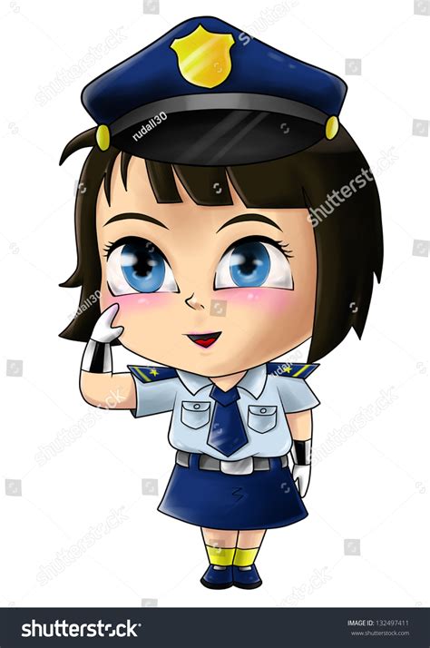 Cute Cartoon Illustration Policewoman Stock Illustration 132497411