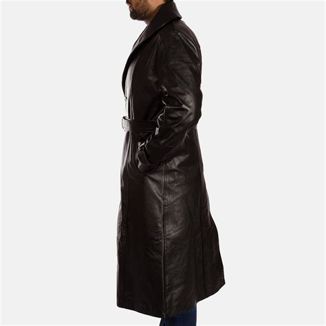 men s hooligan black leather trench coat
