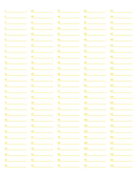 Printable 5 Column Numbered Yellow Lined Paper Wide Ruled For Letter