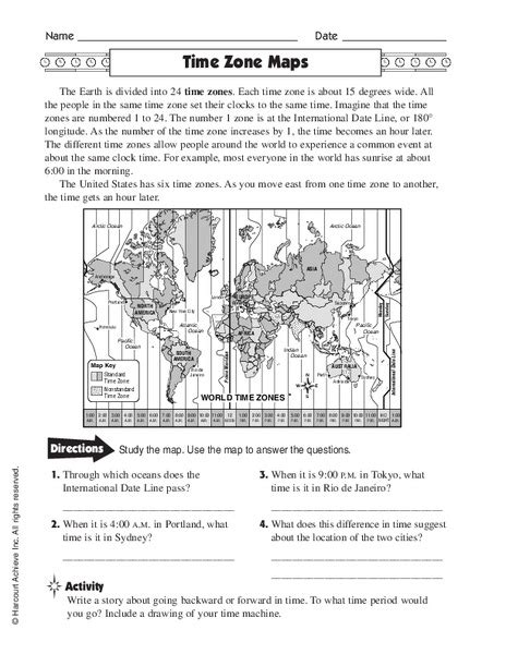 Send your young explorers on a learning adventure through history, geography, and more with these fourth grade social studies worksheets and printables! Time Zone Maps Worksheet for 4th - 6th Grade | Lesson Planet