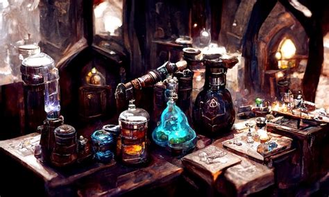 Premium Photo Alchemist Table Production Of Magical Potions And