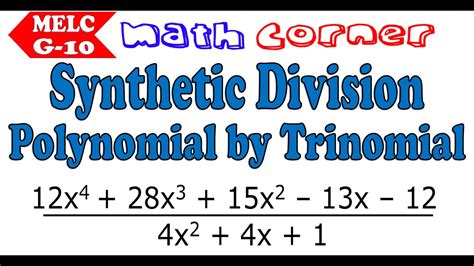 Synthetic Division Of Polynomial By Trinomial Grade 10 Youtube
