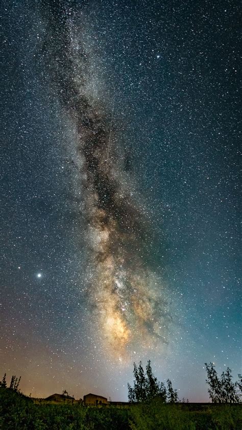 Wallpaper Milky Way, Starry Night, Nebula, Stars, Building