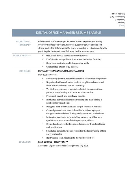 Any person who applies for a job in any organization needs to prepare and present his or her job resume. Dental Office Manager Resume Samples | by Online Resume ...