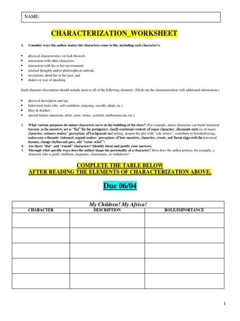 Cognitive skills worksheets & teaching resources | tpt. Characterization Worksheet My Children My Africa | Cognitive Science | Psychology & Cognitive ...