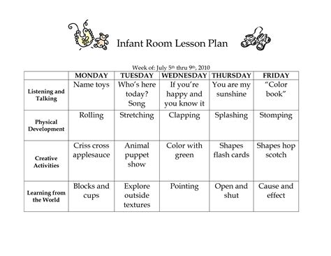 Infant Room Lesson Plan - Westlake Childcare | Lesson plans for