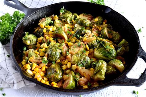 Mary berry's brussels sprouts with bacon or pancetta and chestnuts make a lovely alternative to the boiled or 225g/8oz frozen chestnuts, defrosted and halved. Spicy Pan-Seared Brussel Sprouts with Corn & Caramelized ...