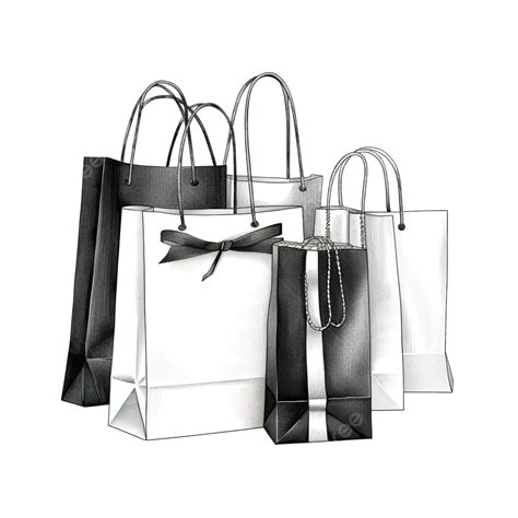 Black And White Graphic Drawing Of Shopping Bags Isolated Element Bag