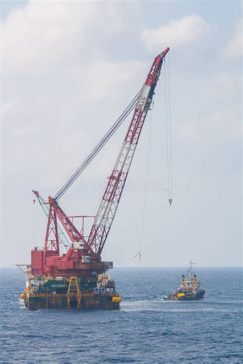 Crane Barge Doing Marine Heavy Lift Installation Stock Photo Image Of