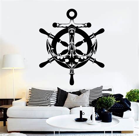 Vinyl Wall Decal Abstract Anchor Ships Wheel Nautical Sea Style Stick