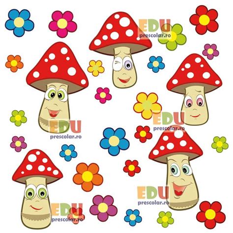 Mascote Ciupercute Pentru Decorarea Peretilor Clasei Eduprescolarro