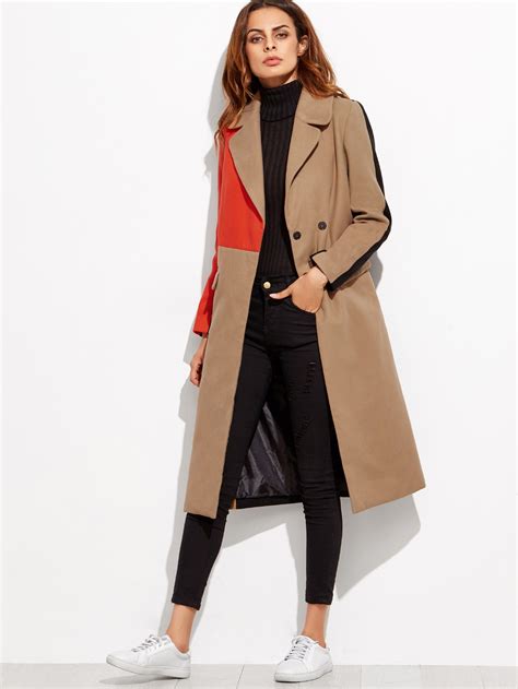 Colorblock Double Breasted Coat Shein Usa