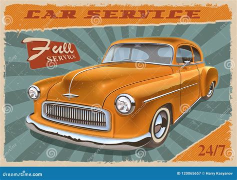 Vintage Poster With Retro Car Stock Vector Illustration Of
