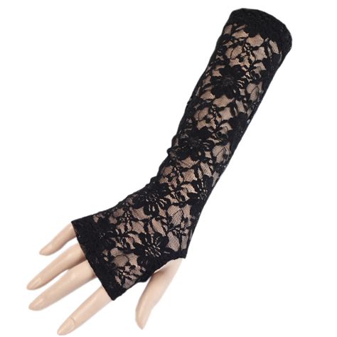Uk Long Black Lace Fingerless Gloves Description Delivery