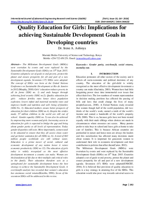 Pdf Quality Education For Girls Implications For Achieving Sustainable Development Goals In