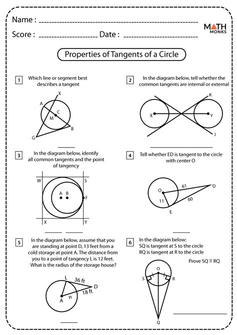 Tangents To A Circle Worksheets Math Monks