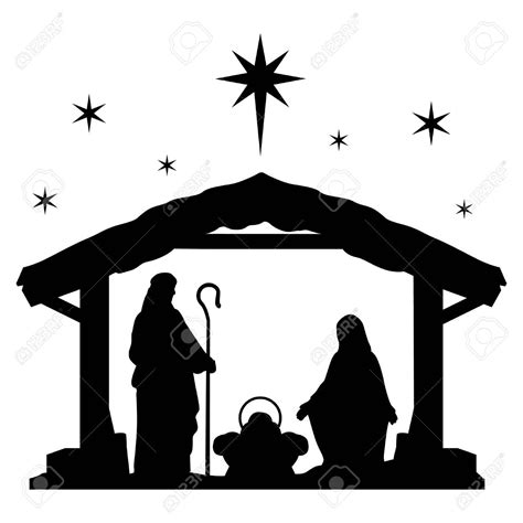 Nativity Scene Silhouette Holiday Holly Night Christmas Stock Vector