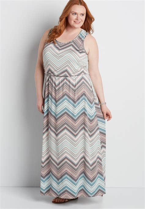 Plus Size Chevron Striped Maxi Dress With Crocheted Back Original