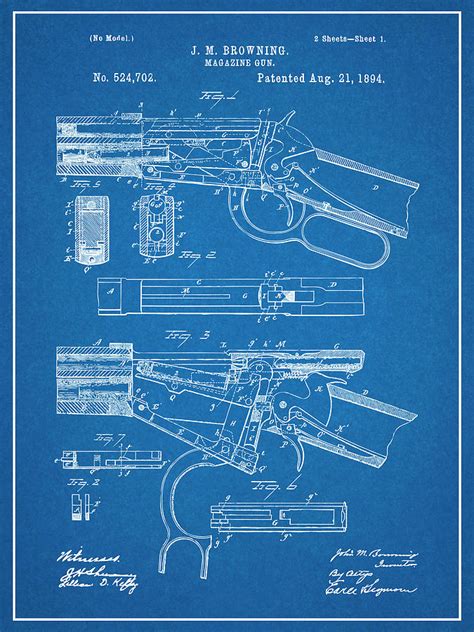 1894 Winchester Lever Action Rifle Blueprint Patent Print Drawing By
