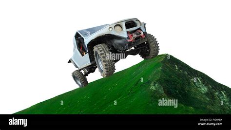 Off Road Car On Top Of High Mountain Isolated On White Stock Photo Alamy