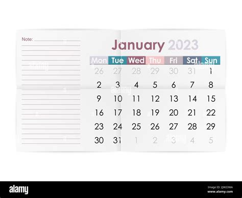 Calendar January 2023 On A White Background Vector Illustration Stock
