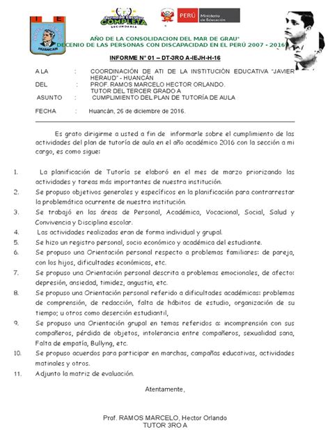 Formato De Informe De Tutoria Pdf Sicología Conceptos Psicologicos