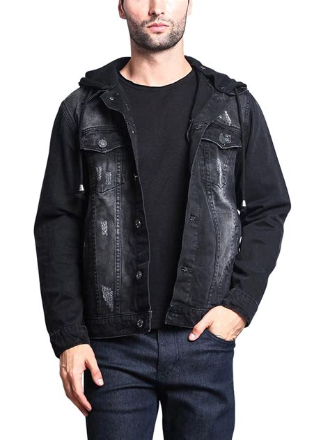 Victorious Mens Hoodie Layered Distressed Denim Jacket With Removable