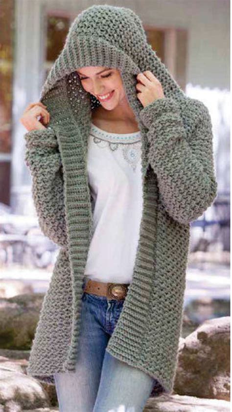 Hooded Sweater Coat Crochet Pattern Women Instant Pdf Download Gray