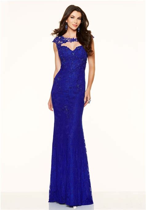 Sexy Mermaid Cut Out Backless Cap Sleeve Royal Blue Lace Prom Dress