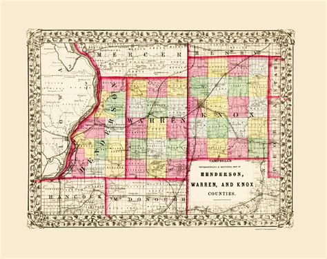 Old County Maps Knox Warren And Henderson Counties Illinois Il By