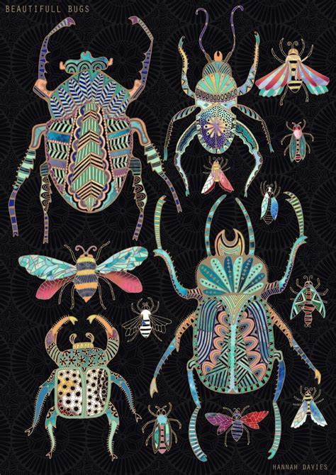 Illustrated By Hannah Davies Bugs In Gold Insect Art Bug Art