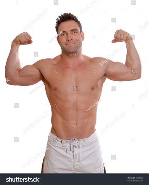 Shirtless Man Big Muscles Flexing Biceps
