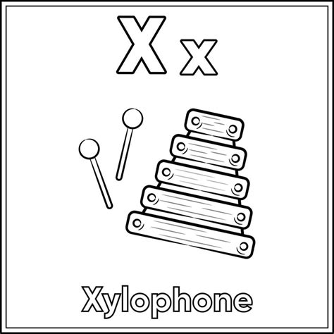 Alphabet Flashcard Letter X With Cute Xylophone Drawing Sketch For