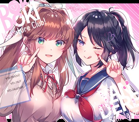 Monika And Ayano Aishi Doki Doki Literature Club And 1 More Drawn By