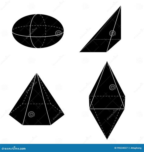 Set Of Basic 3d Geometric Shapes Geometric Solids Vector Isolated On A