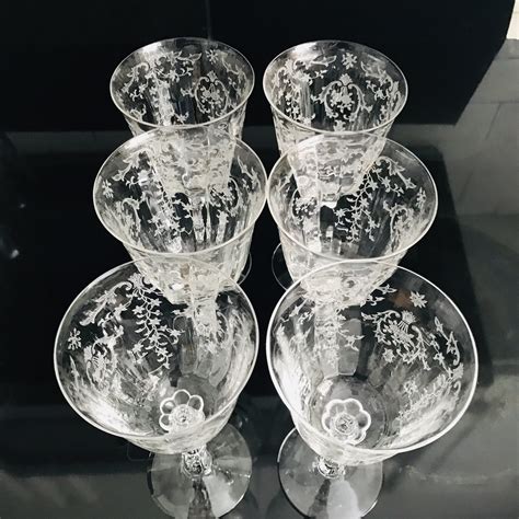 Vintage 6 Claret Tall Wine Glasses Fostoria Crystal Navarre Pattern