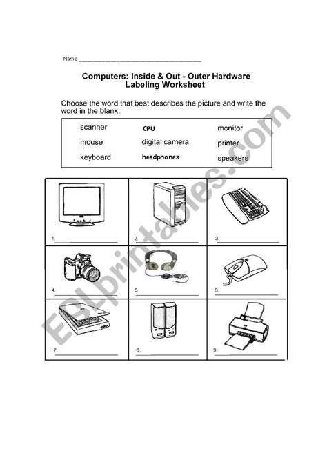 Computer Parts Worksheet Esl Worksheet By Droberts
