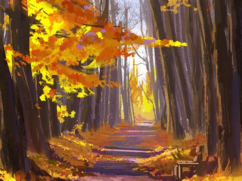 Download Wallpaper 1600x1200 Alley Trees Leaves Autumn Art Standard