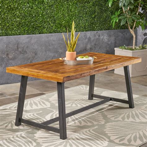 Luka Outdoor Acacia Wood Dining Table Sandlblast Teak Black