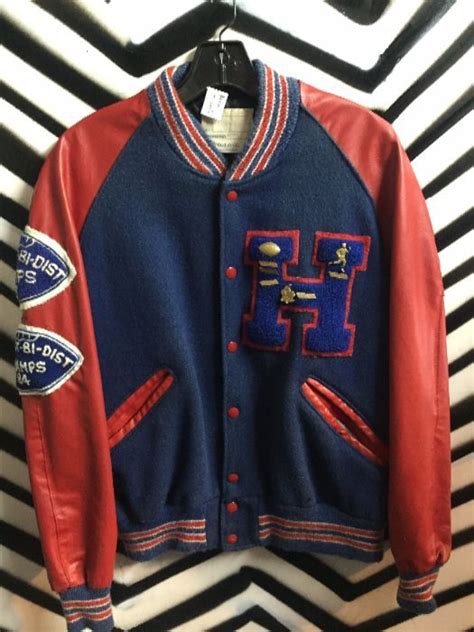 Varsity Letterman Jacket Two Toned Wletter Patches And Pins Boardwalk Vintage