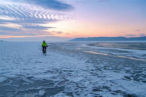 Winter Landscape With Frozen Lake And Sunset Sky Stock Image Image Of