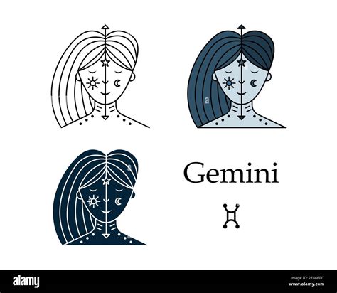 Vector Illustration Of A Zodiac Sign Gemini Line Art Simple Style